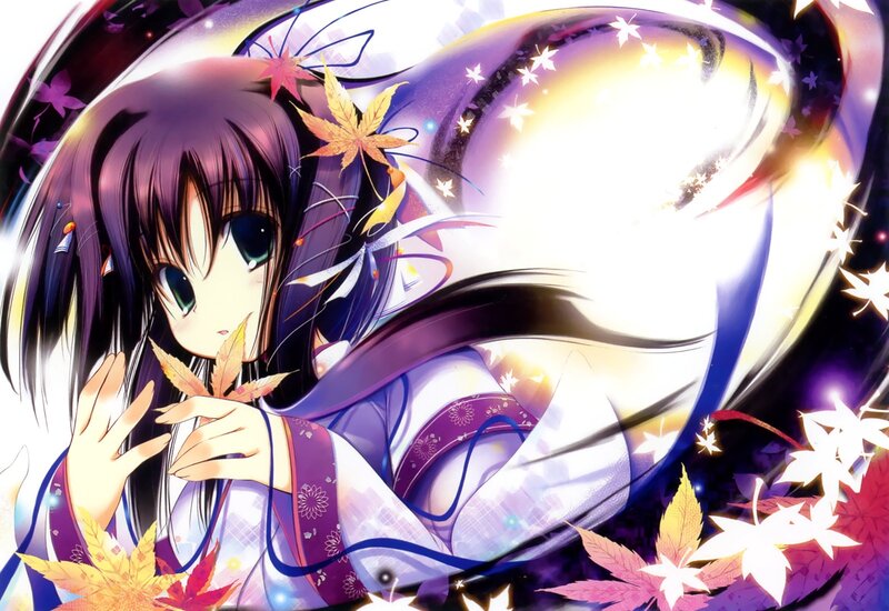 anime girl with autumn leaves