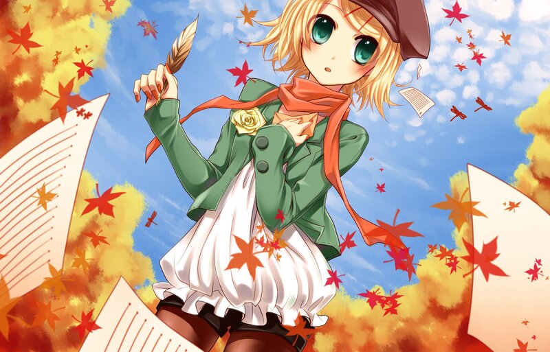 Anime girl with autumn leaves