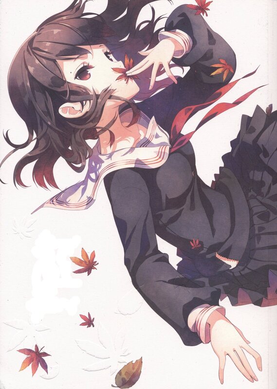 anime girl with autumn leaves