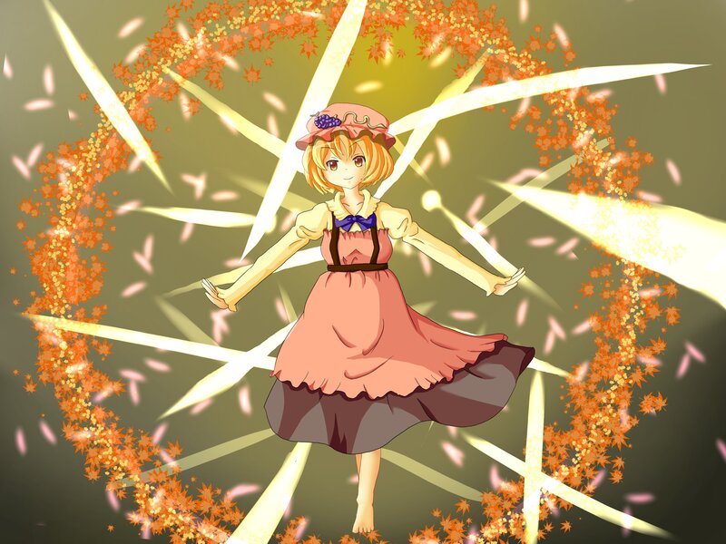 anime girl with autumn leaves