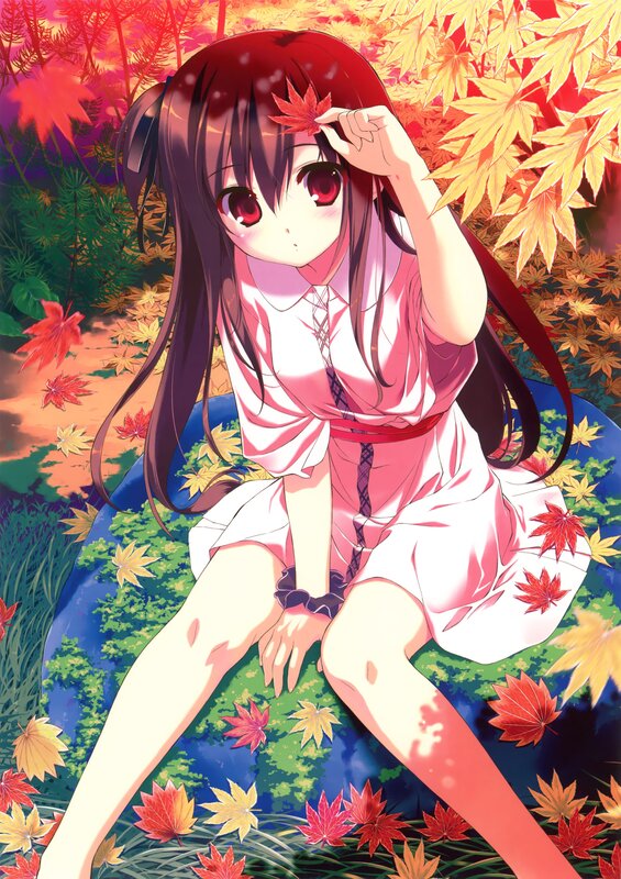 anime girl with autumn leaves