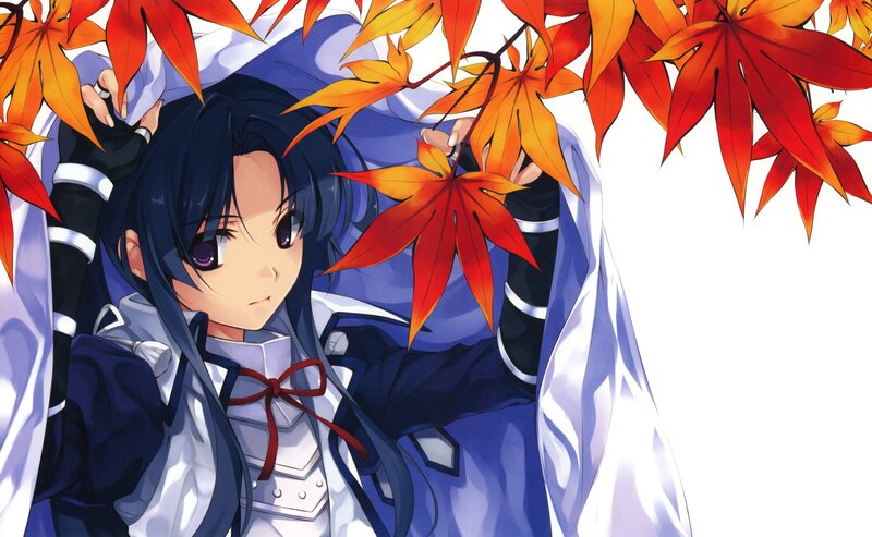 anime girl with autumn leaves