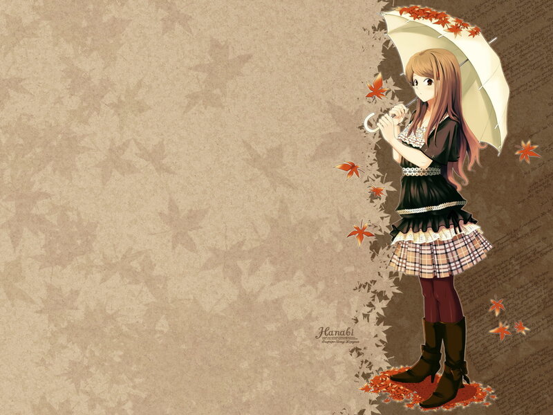 Anime girl with autumn leaves