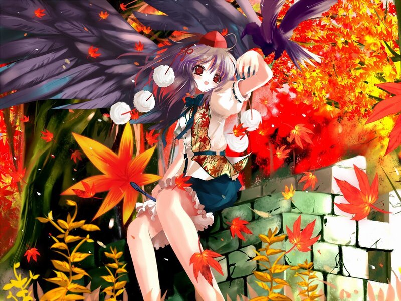 Anime girl with autumn leaves