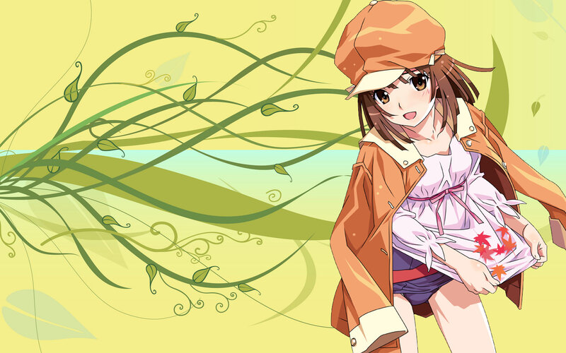 anime girl with autumn leaves