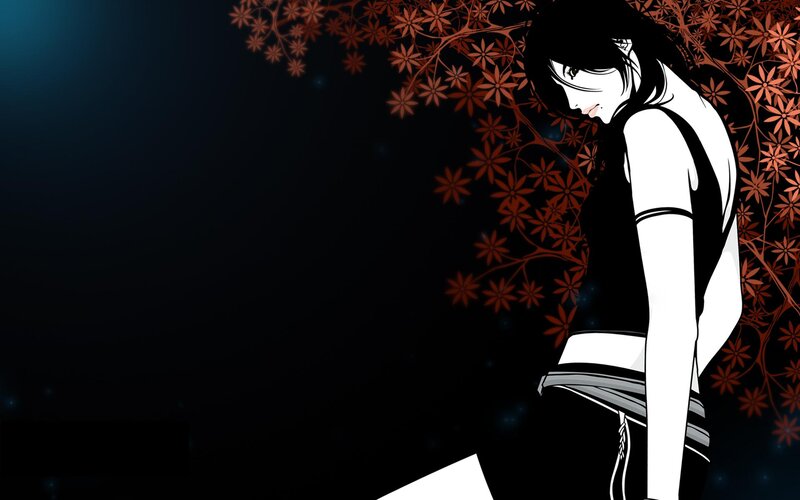 anime girl with autumn leaves