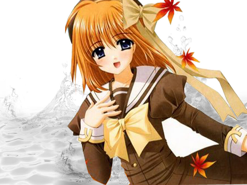 anime girl with autumn leaves