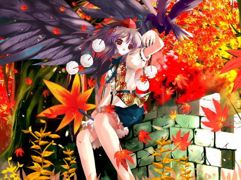 Anime girl with autumn leaves