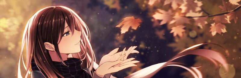 Anime Girl with Autumn Leaves — Brown, Serene