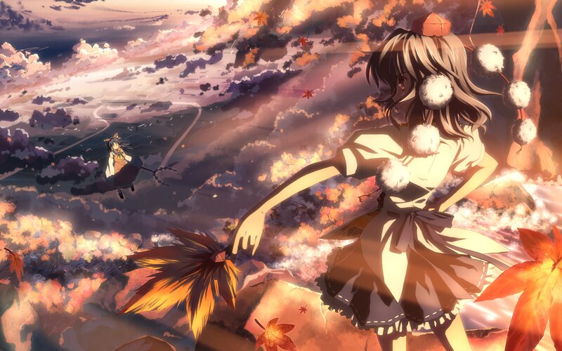 Anime Girl with Autumn Leaves — Orange, Dramatic