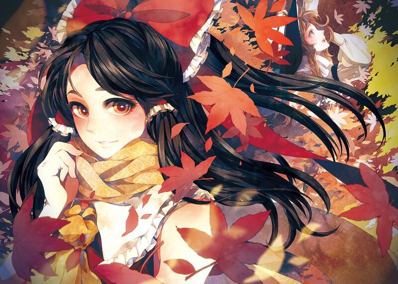 Anime Girl with Autumn Leaves — Red, Serene