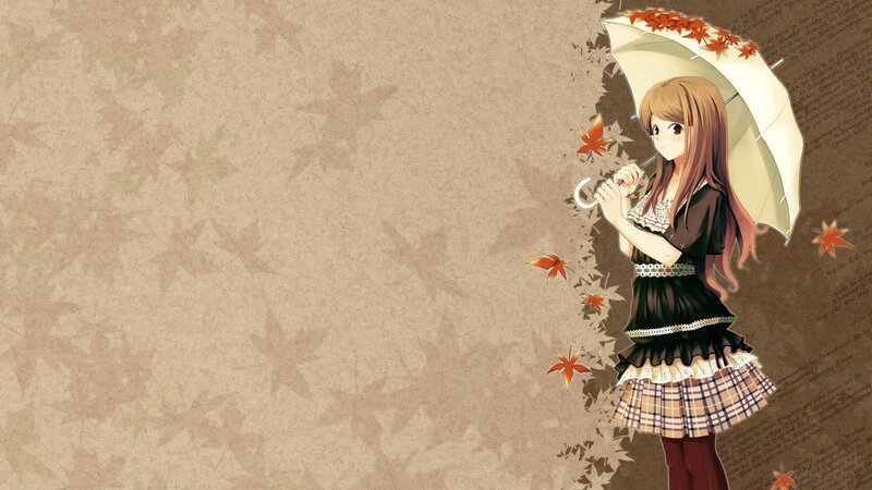 anime girl with autumn umbrella