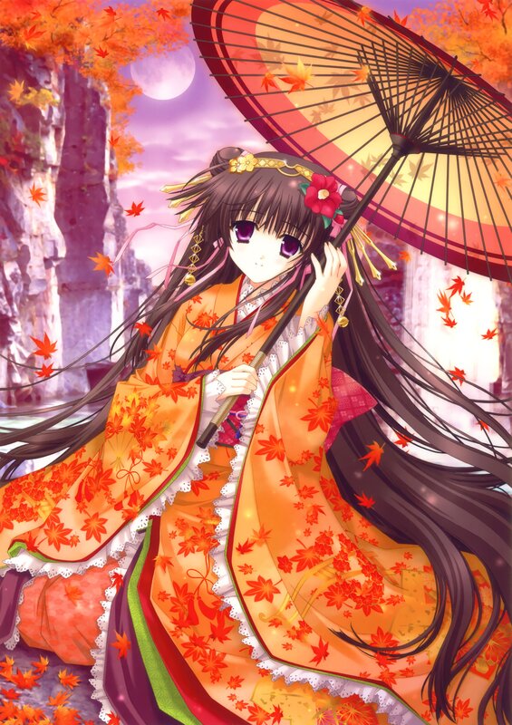 Anime girl with autumn umbrella