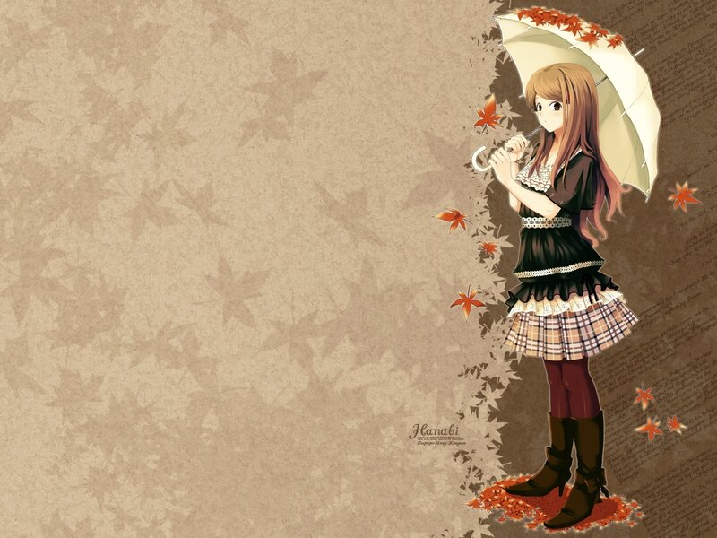anime girl with autumn umbrella