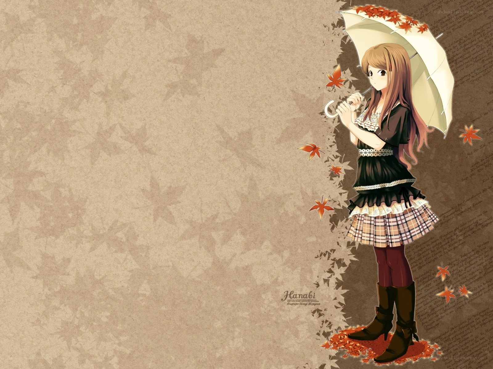anime girl with autumn umbrella