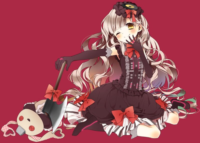 Anime girl with axe and doll