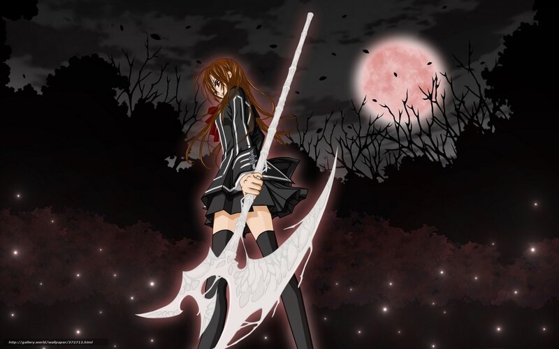anime girl with axe at night