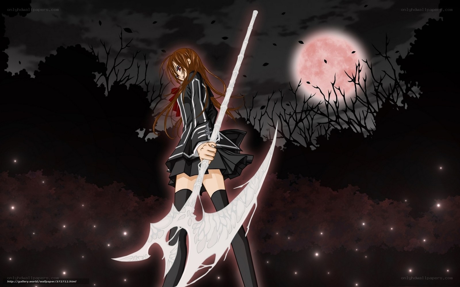 anime girl with axe at night