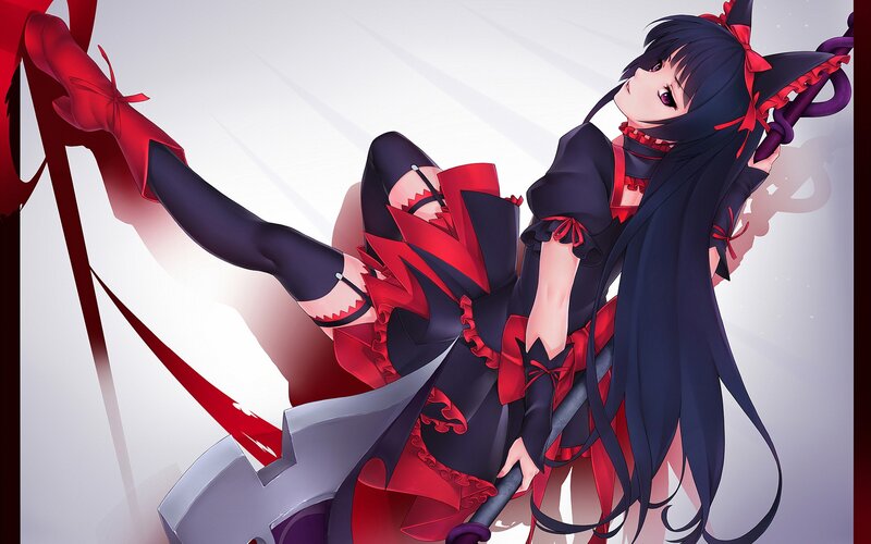 Anime Girl with Axe — Black, Dramatic, Digital Art