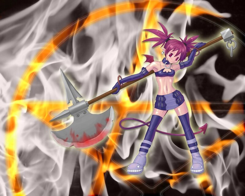anime girl with axe in fire