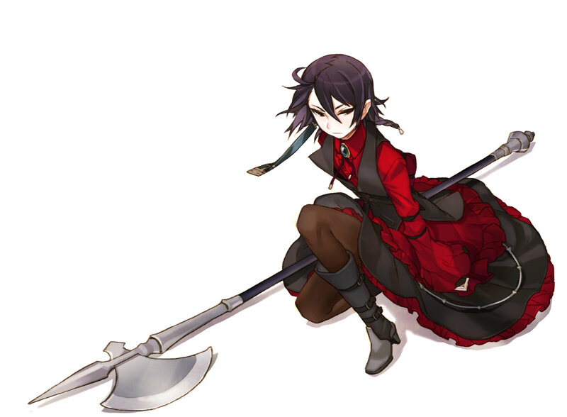 Anime Girl with Axe — Red, Dramatic, Digital Art, Dress