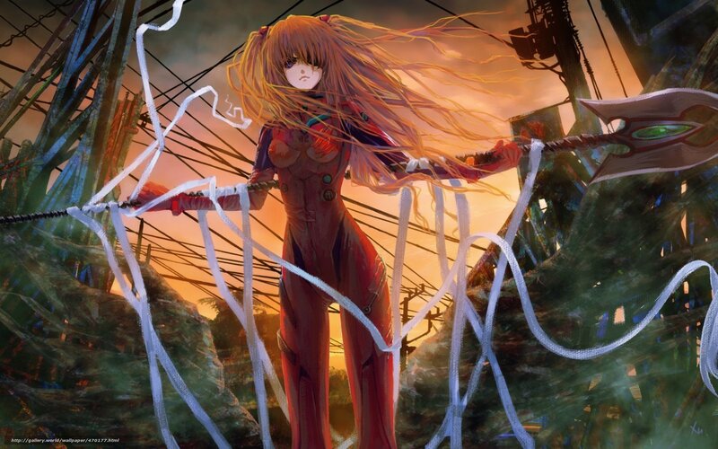 Anime Girl with Axe — Red, Dramatic, Sunset