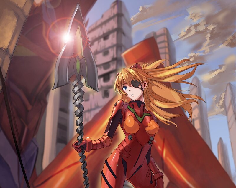 Anime Girl with Axe — Red, Dramatic