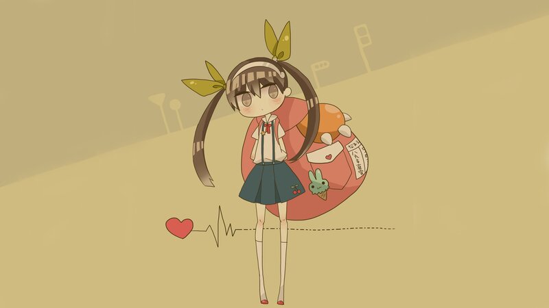 Anime Girl with Backpack — Beige
