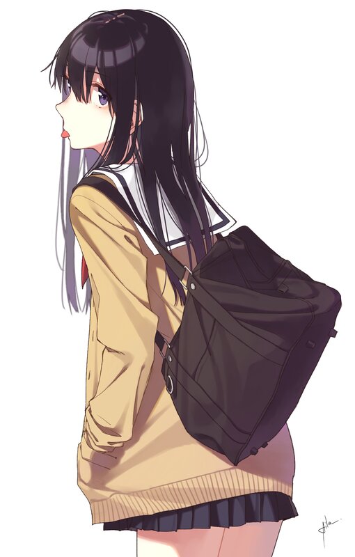 Anime Girl with Backpack — Black, Calm