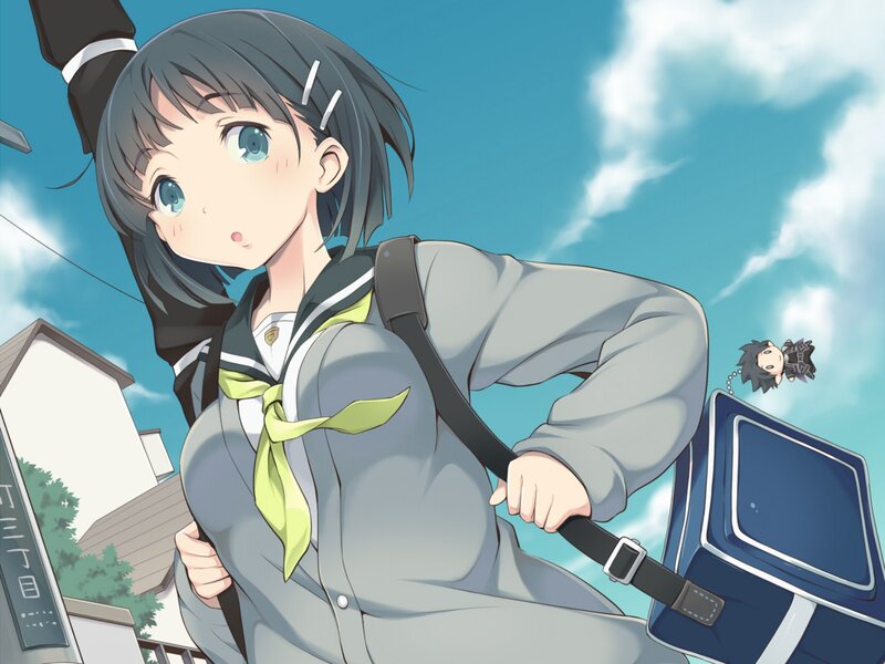 Anime Girl with Backpack — Blue, Calm, Afternoon