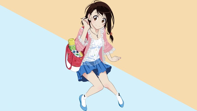 Anime Girl with Backpack — Blue, Cheerful