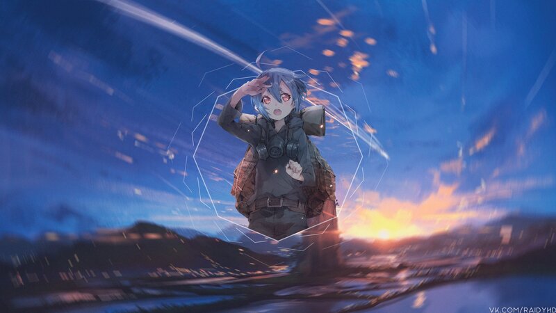 Anime Girl with Backpack — Blue, Dramatic