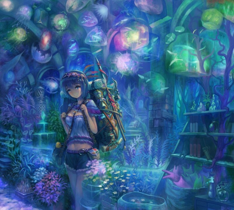 Anime Girl with Backpack — Blue, Mystical