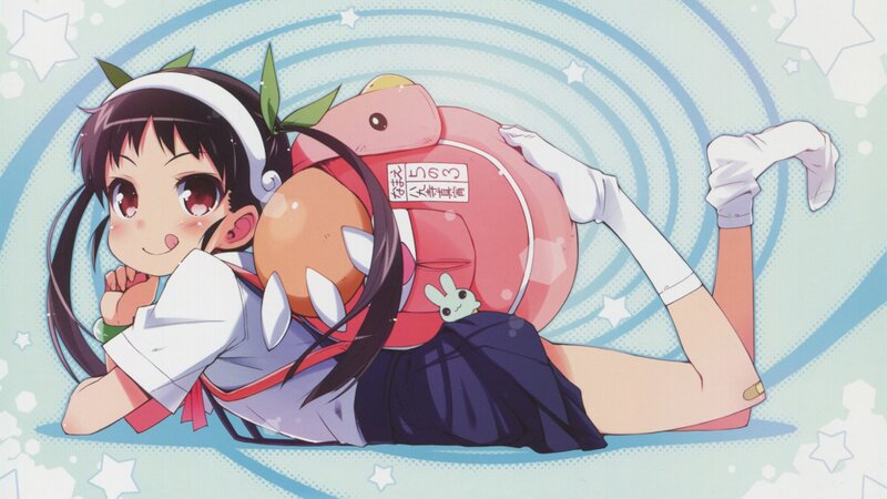 Anime Girl with Backpack — Blue, Playful, Stars