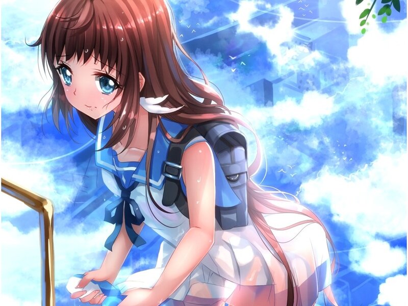 Anime Girl with Backpack — Blue, Serene, Afternoon