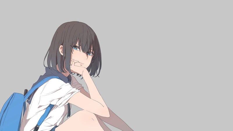 Anime Girl with Backpack — Gray, Neutral