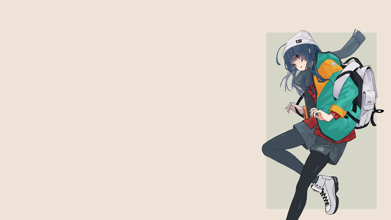 Anime Girl with Backpack — Green, Neutral, Hat