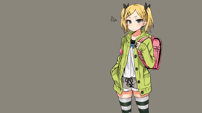 Anime Girl with Backpack — Green, Neutral, Pigtails
