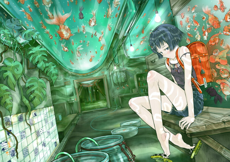 Anime Girl with Backpack — Green
