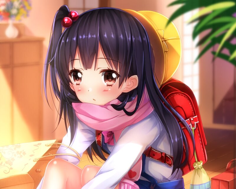 Anime Girl with Backpack — Pink, Calm