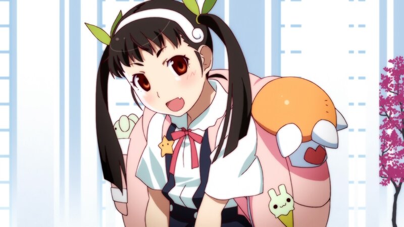 Anime Girl with Backpack — Pink, Cheerful, Spring, Tree