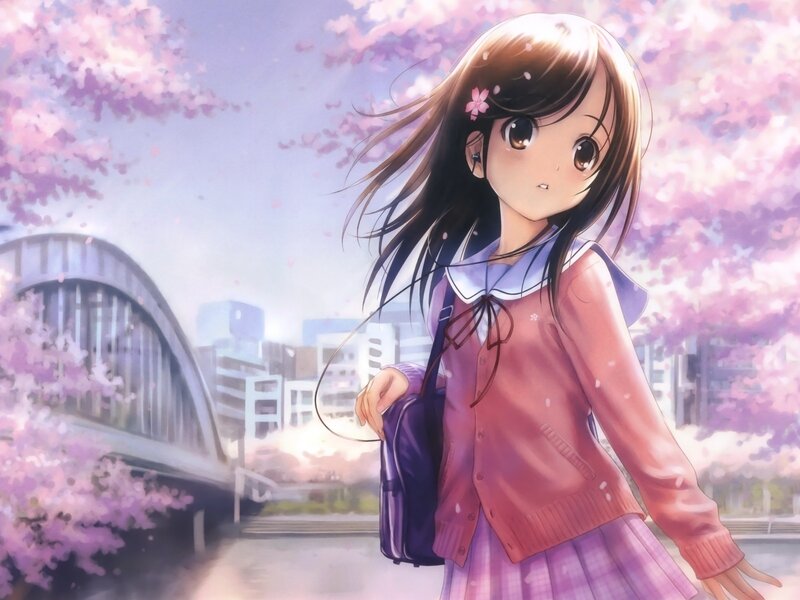 Anime Girl with Backpack — Pink, Serene, Spring