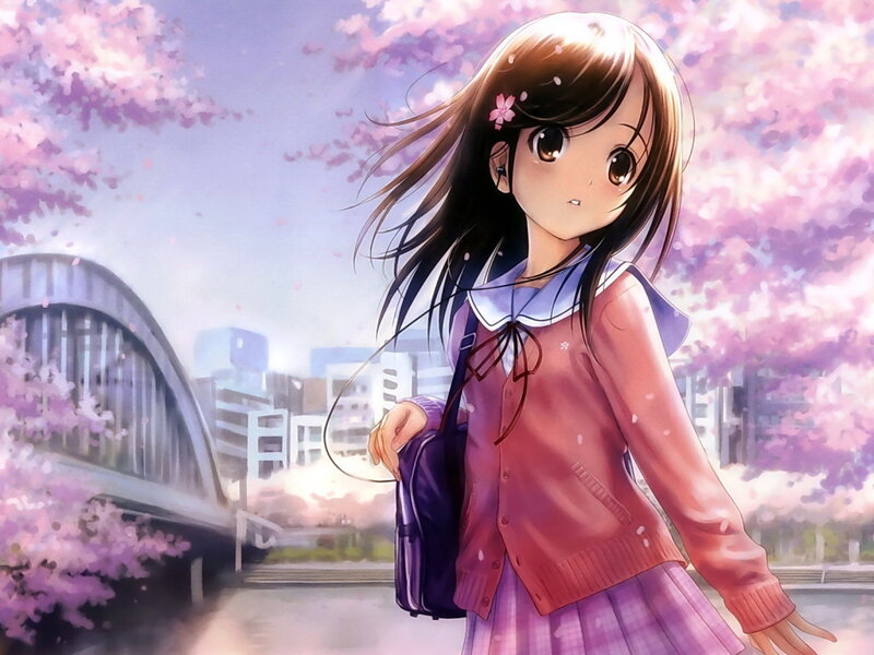 Anime Girl with Backpack — Pink, Serene