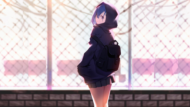 Anime Girl with Backpack — Purple, Calm