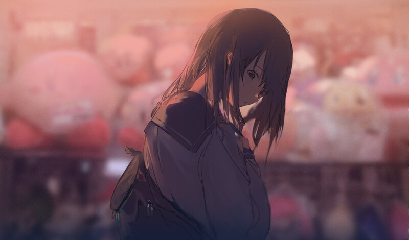 Anime Girl with Backpack — Purple, Melancholic