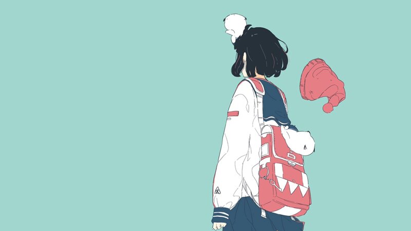 Anime Girl with Backpack — Teal, Calm