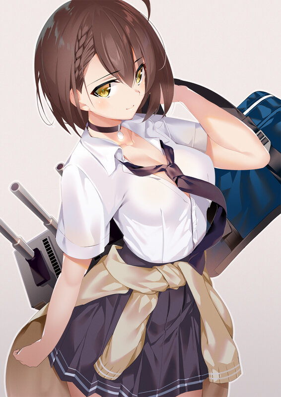 Anime Girl with Backpack — White, Calm, Digital Art, School Uniform