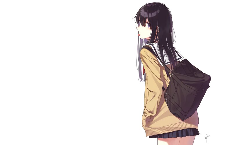 Anime Girl with Backpack — White, Neutral