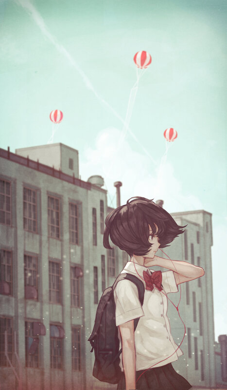 Anime Girl with Backpack — White, Serene