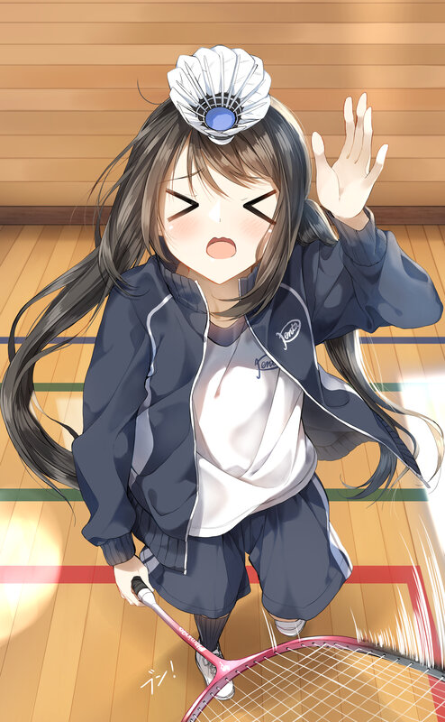 Anime Girl with Badminton Racket — Brown